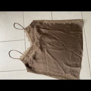 Brown Silk camisole with lace details, Club Monaco, size M, great condit…